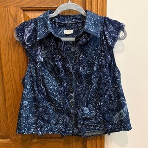 Women’s Pilcro Paisley Floral Sleeveless Button Down Top, XS, EUC
